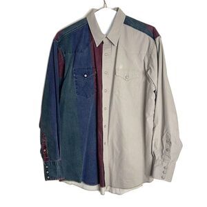Vtg Wrangler 90s brushpopper western style color block button down shirt